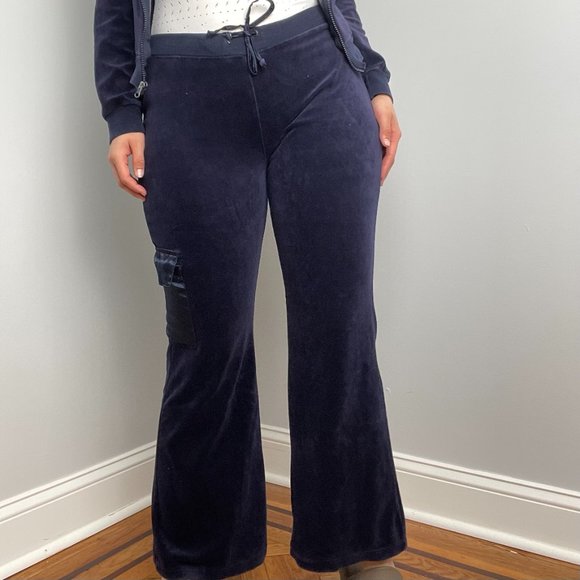 Y2K Coolwear USA Navy Blue Velour Satin Tracksuit - Picture 4 of 6